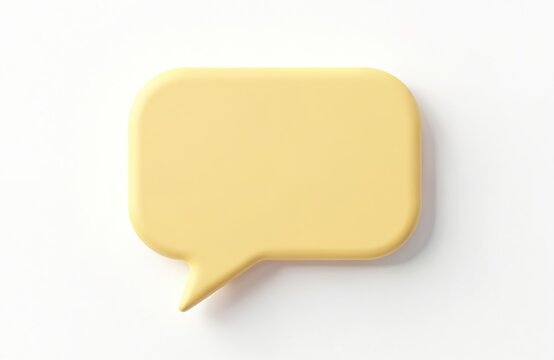 3D yellow speech bubble illustration. Blank message balloon icon for chat, communication, dialogue, or text. Clean shape for web design, discussing ideas, talking, sharing messages.