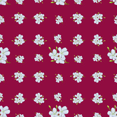Tung blossom flower pattern with maroon background 