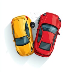 Fototapeta premium Top view illustration of yellow and red sports cars in a minor collision