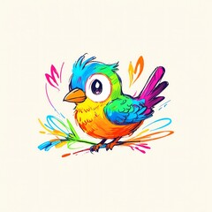 Obraz premium Rainbow Bird on a Colorful Branch