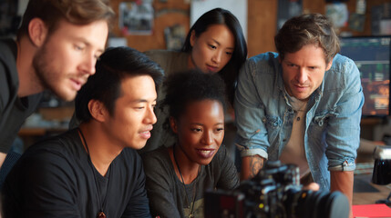 Fototapeta premium Multi-ethnic group of people collaborating on film project