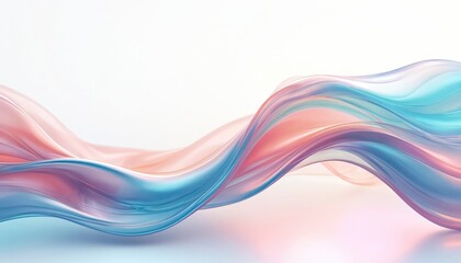 Abstract illustration features smooth, flowing wave pattern. Combines pastel pink, aqua blue colors with glossy, liquid-like texture. Generative art with dynamic, modern aesthetic suitable for web