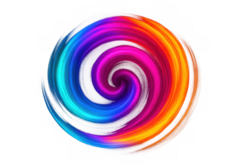 Colorful dynamic vortex spiraling with vivid hues, generating mesmerizing abstract pattern against transparent backdrop, perfect for graphic design