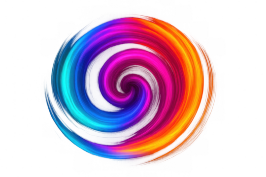 Colorful dynamic vortex spiraling with vivid hues, generating mesmerizing abstract pattern against transparent backdrop, perfect for graphic design