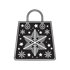 Christmas shopping bag with snowflakes and stars in black and white