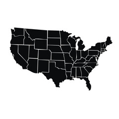 Contiguous United States map black silhouette graphic with detailed state borders