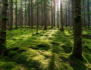 Obraz premium a serene and stunning forest features a floor completely covered in lush green moss