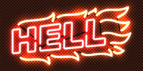 Vector neon sign of Hell isolated on transparent background.