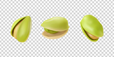 Vector set of realistic isolated pistachio on the transparent background.