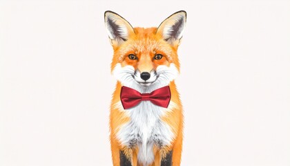 Obraz premium cute cartoon fox with red bow tie, white chest and tail tip, kawaii style