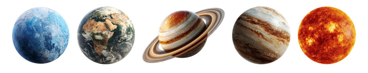 Set of planets isolated on transparent background.