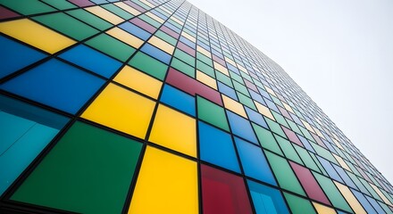 Fototapeta premium Colorful building facade abstract glass pattern architecture background