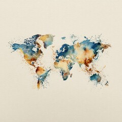 Watercolor world map, muted colors