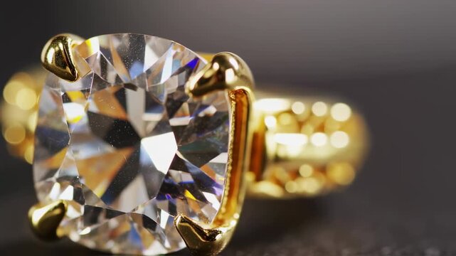 Close-up of a gold ring with a large crystal - Powered by Adobe