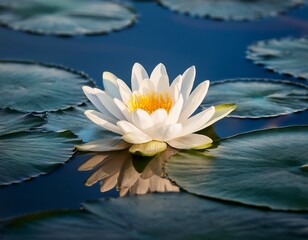 white lotus blooms rest tranquilly atop the calm water