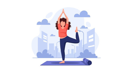 A woman practices yoga outdoors, finding balance and tranquility amidst the urban landscape, promoting wellness and mindful living.