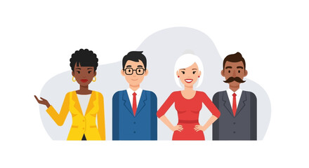 Diverse team of professionals stands together in a vector illustration, symbolizing collaboration, teamwork, and a modern, inclusive workplace environment.