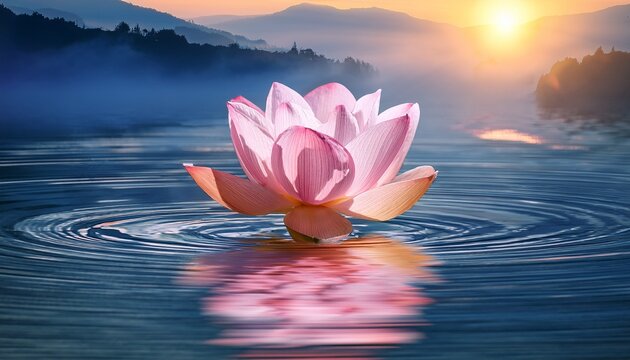 the image of a pink lotus floating on water creates a dreamy scene perfectly capturing the essence of an abstract zen wallpaper that represents calmness serenity and a soothing background