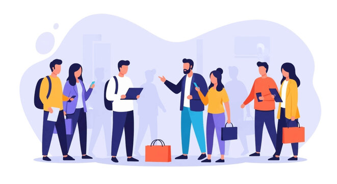 Diverse group of young professionals and students engaging in dynamic conversations and networking in a contemporary urban setting, fostering collaboration and community.