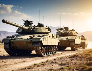 Soviet T34 Russian military tank with green armored body and heavy cannon on tracks ready for battle