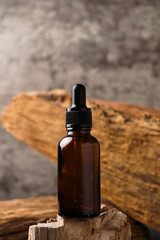 Amber Glass Bottle Mockup, with black background