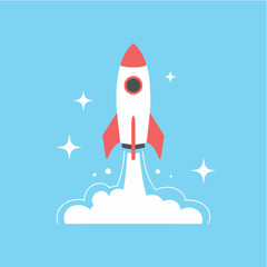 Clean and modern vector  rocket ship launch vector illustration for startup business and technology projects with blue background design