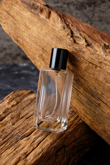 Perfume bottle mockup with wooden background
