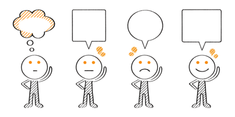 set of cartoon stickmen with empty speech bubbles isolated on white background, png, ai generated.