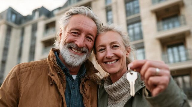 Happy Senior Couple Holding New Home Key