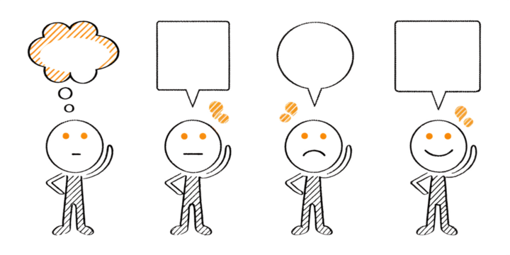 set of cartoon stickmen with empty speech bubbles isolated on white background, png, ai generated.