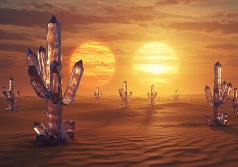 Crystal Cactus Desert Under Double Sunscape