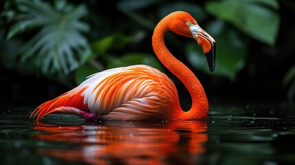 Fototapeta premium Elegant Flamingo in Serene Waters: A Portrait of Grace and Beauty