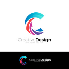 Fototapeta premium C logo and arrow design combination, technology logos