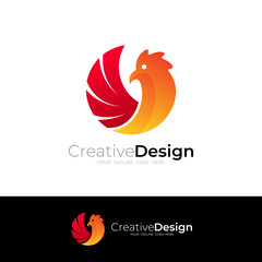 Chicken logo with red color, Rooster design vector