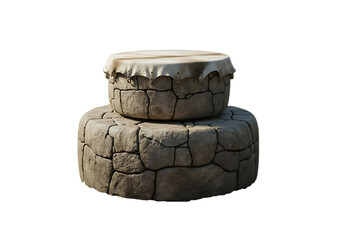 Ancient stone drum with stretched hide isolated on a transparent background image