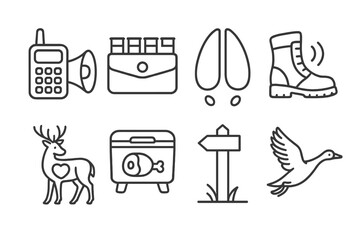 Outdoor adventure line icon set. hiking, camping, wildlife line art collection