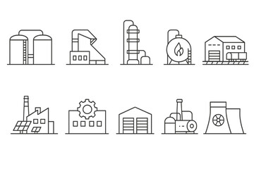 Factory and industrial line icon set. manufacturing, production symbols collection