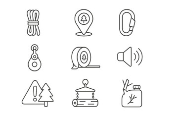 Camping and hiking line icon set. outdoor, adventure, nature symbols collection