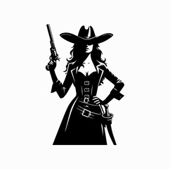 Female Pirate Silhouette with Pistol and Hat – Strong Pirate Woman Vector