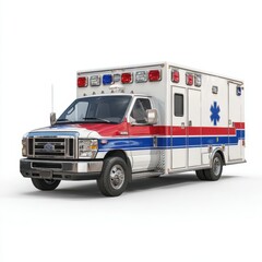 Modern Emergency Ambulance Vehicle 3D Render of a Red, White, and Blue Ambulance