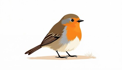 Fototapeta premium Illustration charming robin bird. Cute wildlife animal drawing with red breast. Simple nature artwork design. Ideal for children books, educational materials, website blogs, design elements.