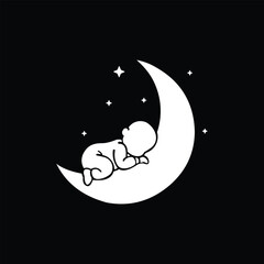 Baby Sleep In Moon Silhouette Illustration Design Template Logo