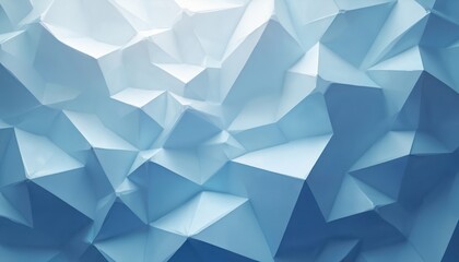 Abstract geometric texture features sharp triangular facets in cool blue tones. This three-dimensional polygonal design showcases clean lines, depth, created with minimalist style, light-shadow play.