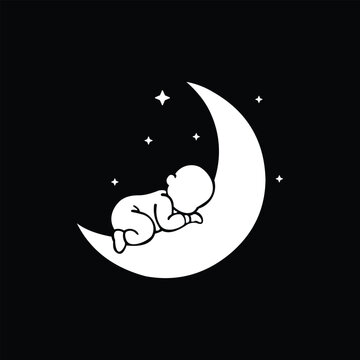 Baby Sleep In Moon Silhouette Illustration Design Template Logo