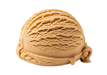 Creamy caramel ice cream scoop isolated on a transparent background dessert