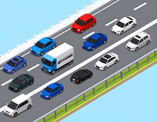 Isometric view of highway traffic