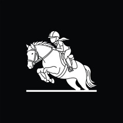 Child Riding Horse Silhouette Illustration Design Template Logo