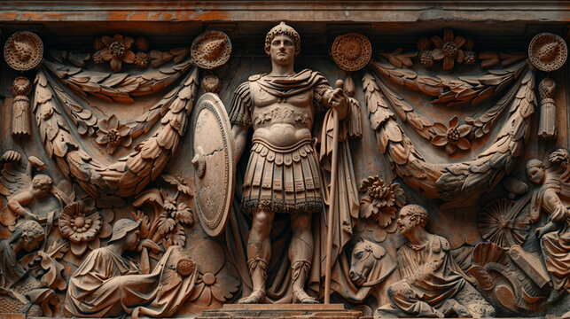 Ancient Religious Statue and Sculpture in Historic Asian-European Sacred Architecture