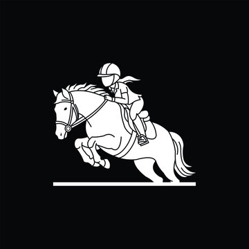 Child Riding Horse Silhouette Illustration Design Template Logo