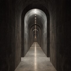 Obraz premium Dark, arched concrete tunnel
